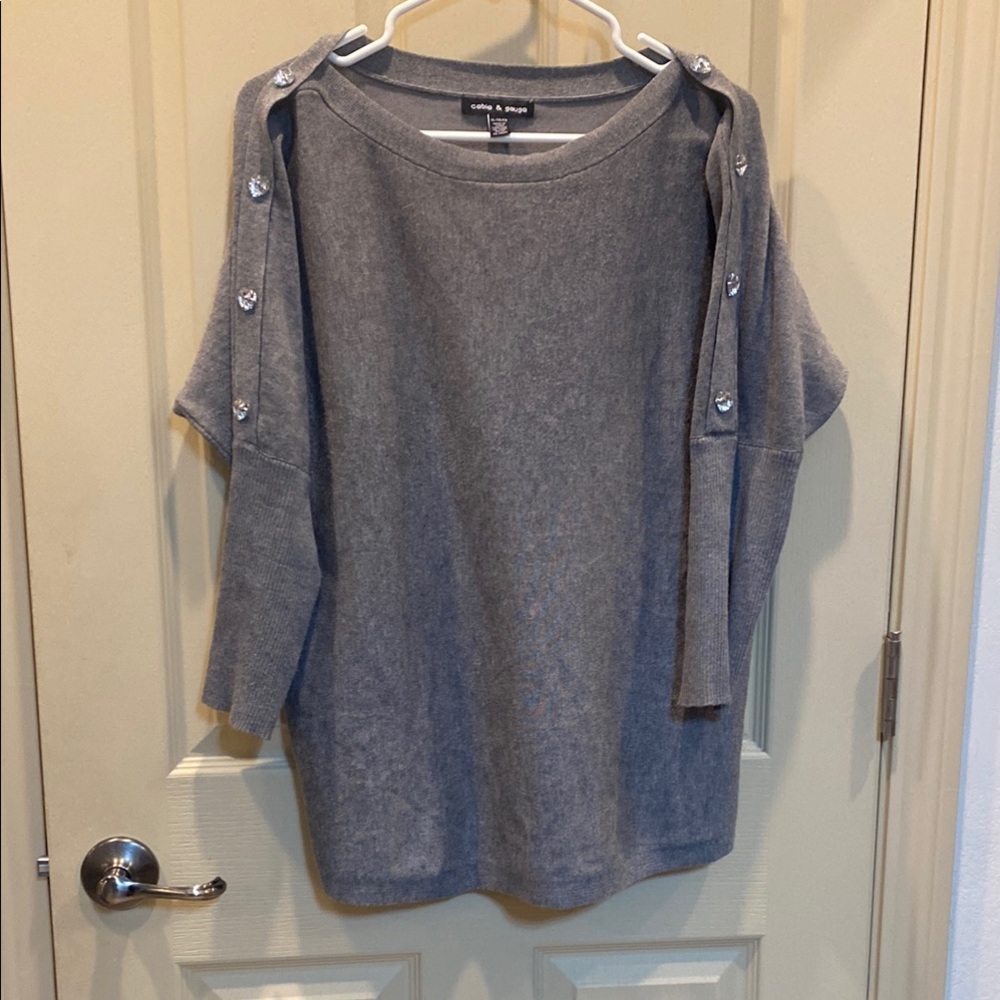 Cable & Gauge Gray Cardigan with Decorative Sleeves